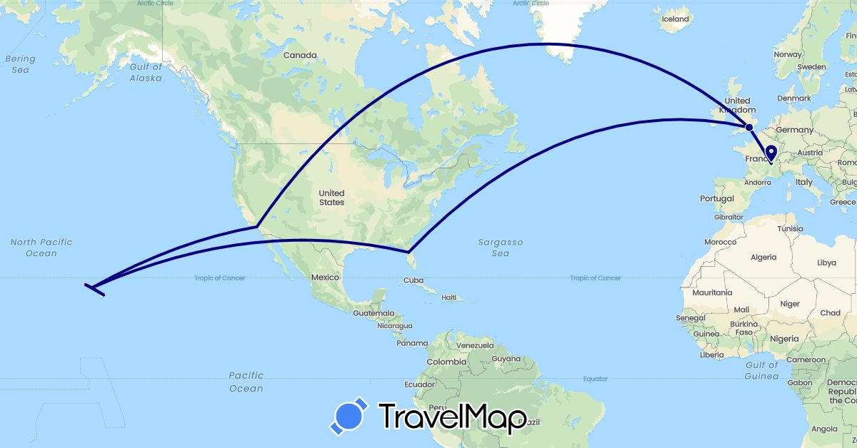 TravelMap itinerary: driving in France, United Kingdom, United States (Europe, North America)
